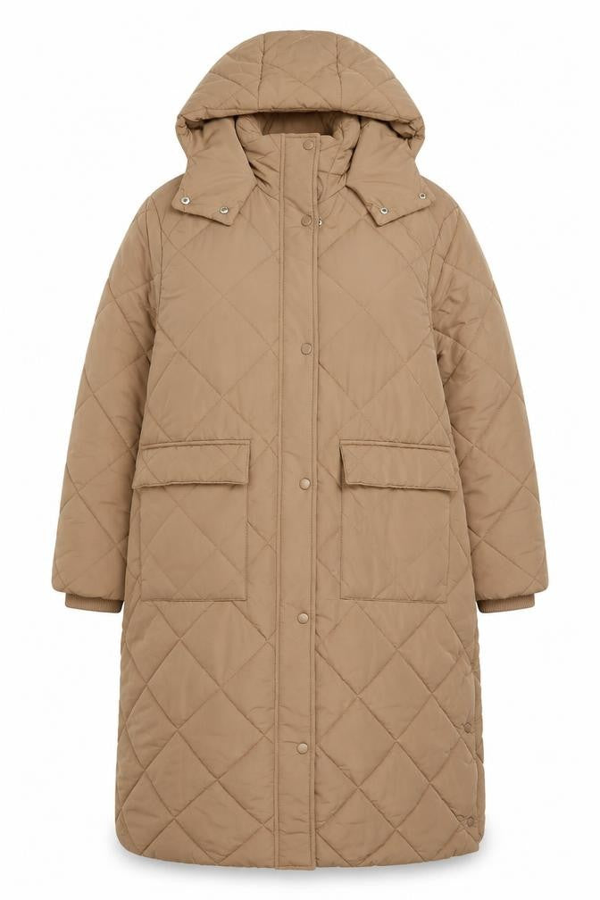Nutmeg Women Brown Size 20 Long Hooded Quilted Puffer Coat