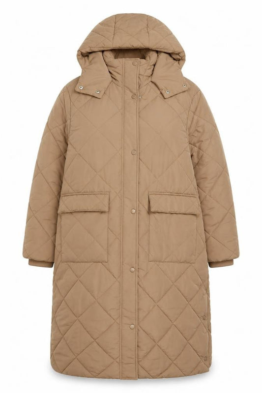 Nutmeg Women Brown Size 20 Long Hooded Quilted Puffer Coat