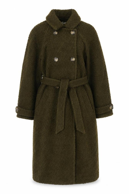 Topshop Women Green UK 10 Long Teddy Fleece Belted Overcoat