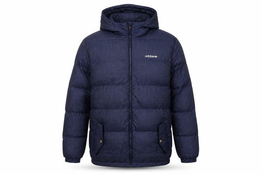 Adidas Mens Blue M Hooded Check Puffer Jacket Full Zip