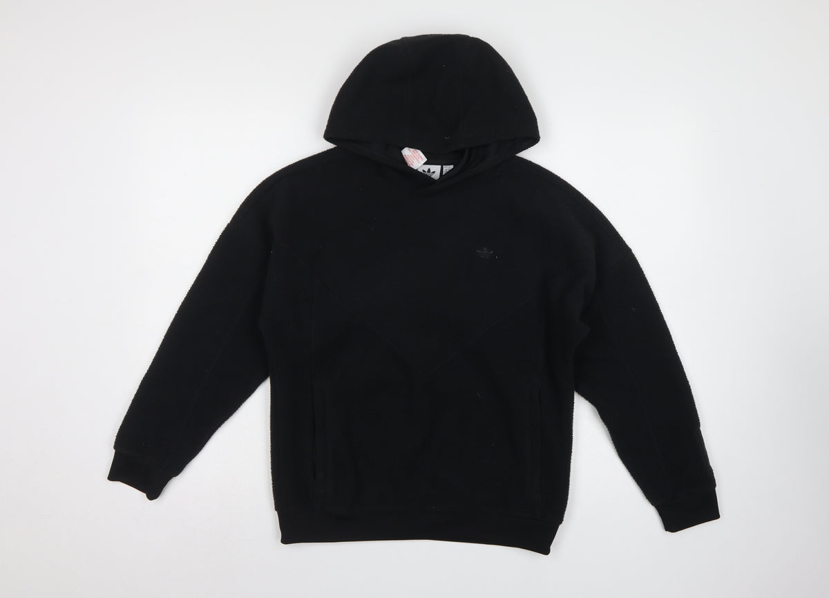 Adidas Boys Black 11-12 Years Pullover Hoodie Logo Fleece