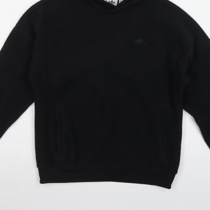 Adidas Boys Black 11-12 Years Pullover Hoodie Logo Fleece