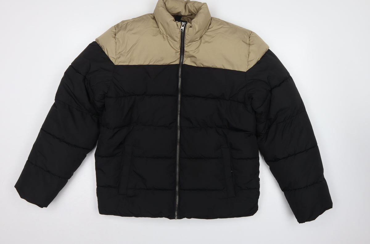 Only & Sons Men’s Black Beige M Puffer Jacket Quilted Stand-Up Collar