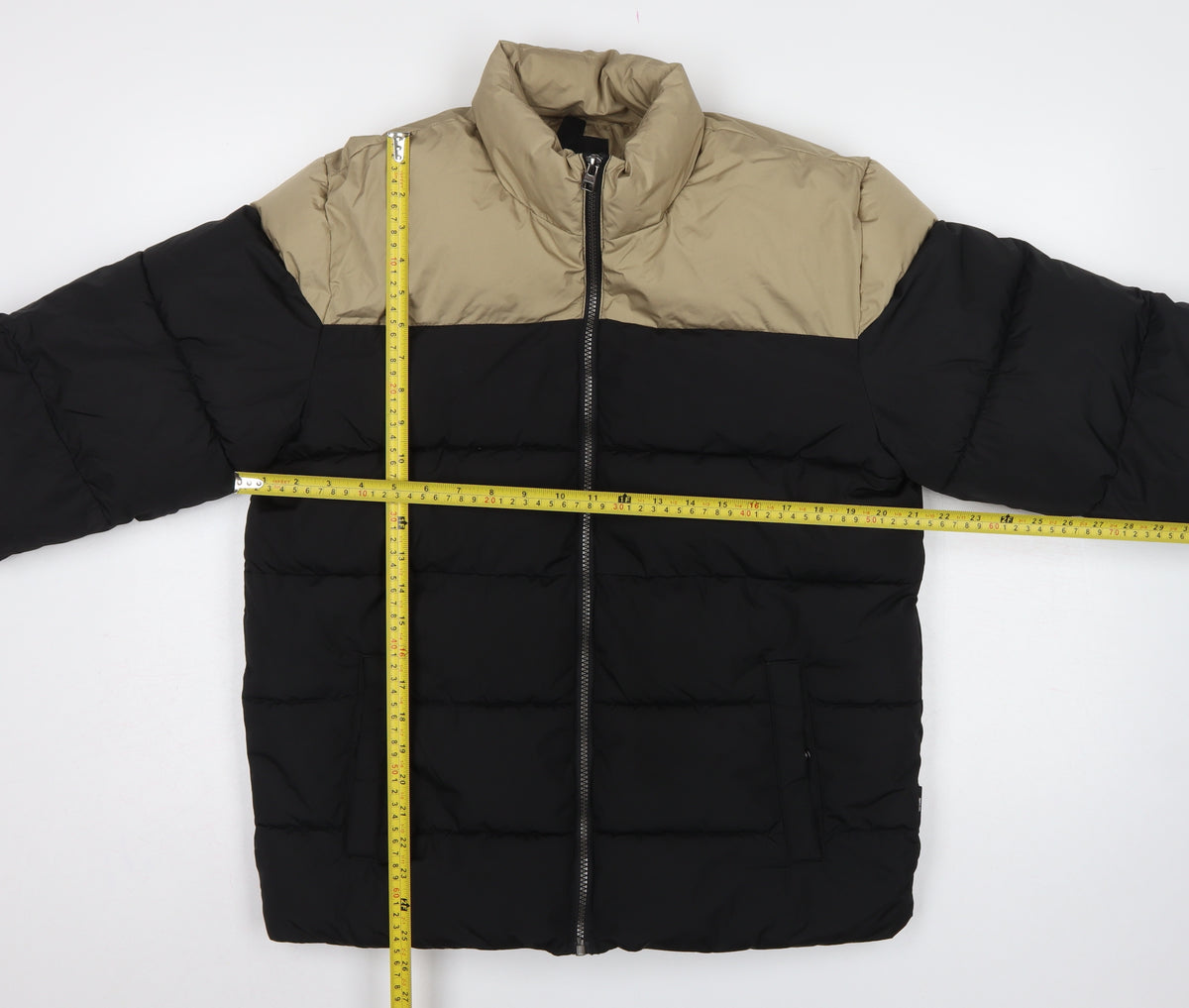 Only & Sons Men’s Black Beige M Puffer Jacket Quilted Stand-Up Collar