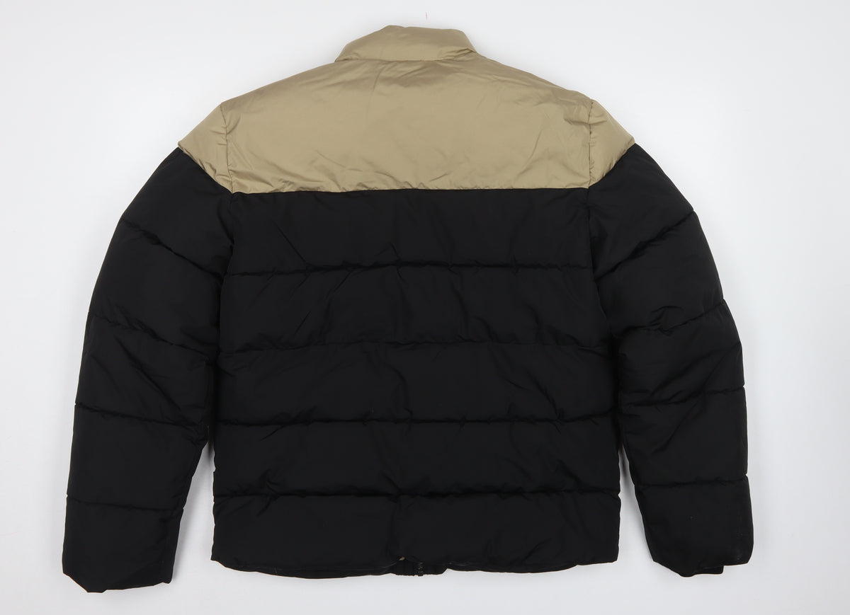 Only & Sons Men’s Black Beige M Puffer Jacket Quilted Stand-Up Collar