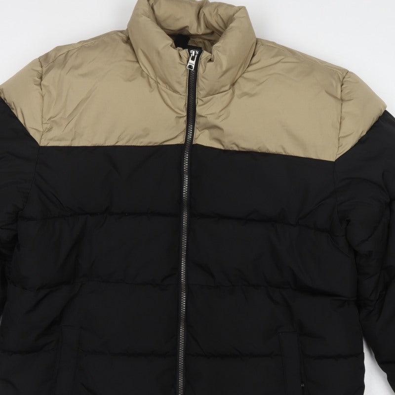 Only & Sons Men’s Black Beige M Puffer Jacket Quilted Stand-Up Collar