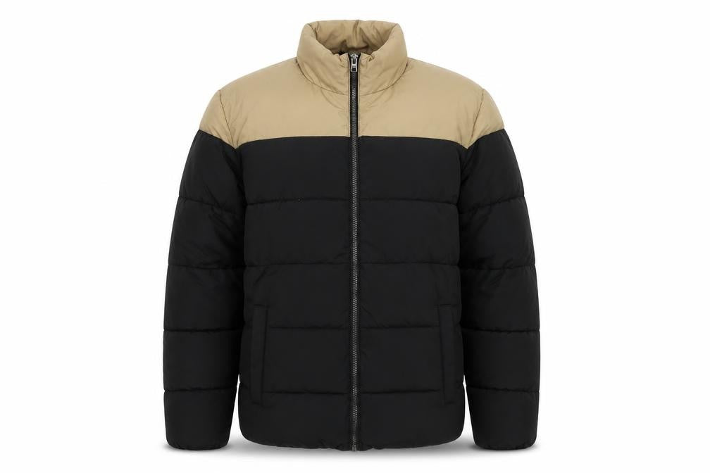 Only & Sons Men’s Black Beige M Puffer Jacket Quilted Stand-Up Collar