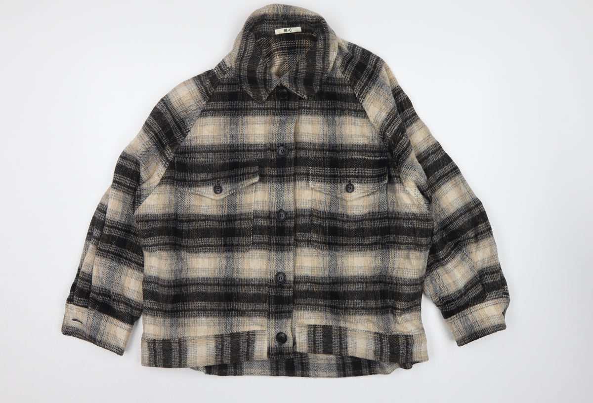 Uniqlo Women’s S Beige Grey Plaid Wool Blend Button Jacket