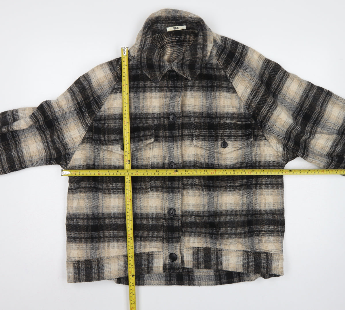 Uniqlo Women’s S Beige Grey Plaid Wool Blend Button Jacket