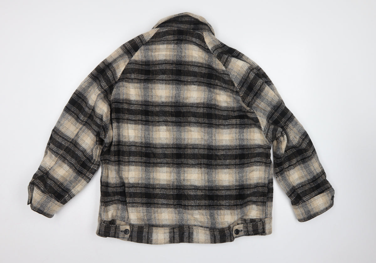 Uniqlo Women’s S Beige Grey Plaid Wool Blend Button Jacket