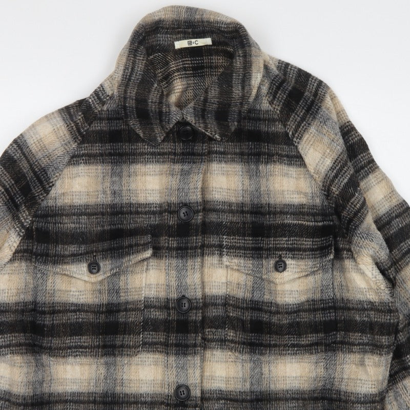 Uniqlo Women’s S Beige Grey Plaid Wool Blend Button Jacket