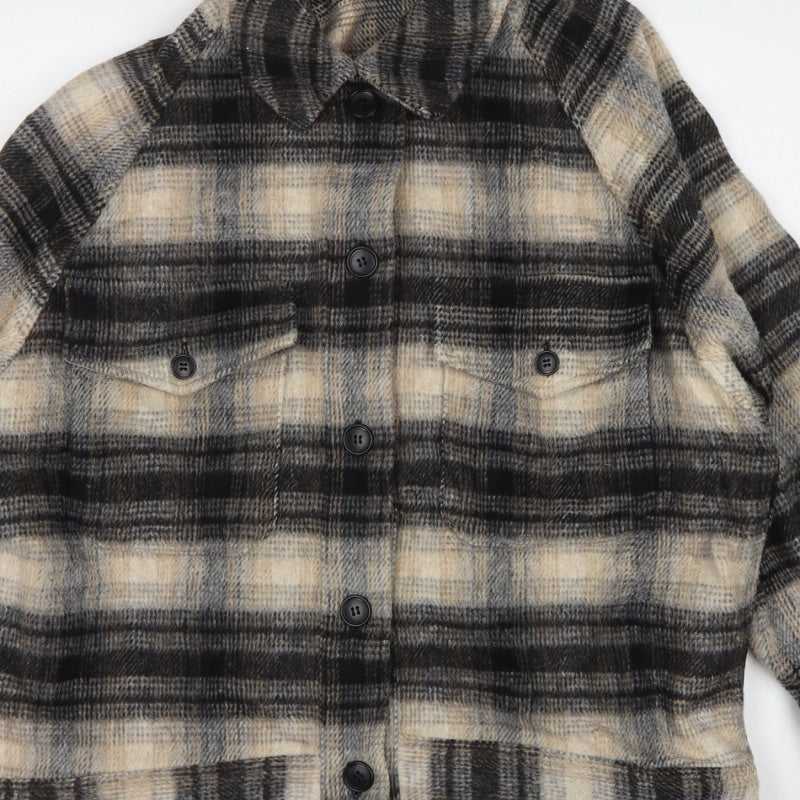 Uniqlo Women’s S Beige Grey Plaid Wool Blend Button Jacket