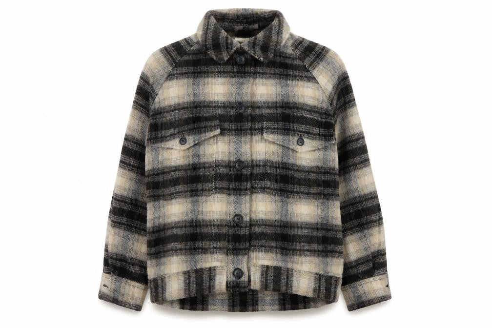 Uniqlo Women’s S Beige Grey Plaid Wool Blend Button Jacket