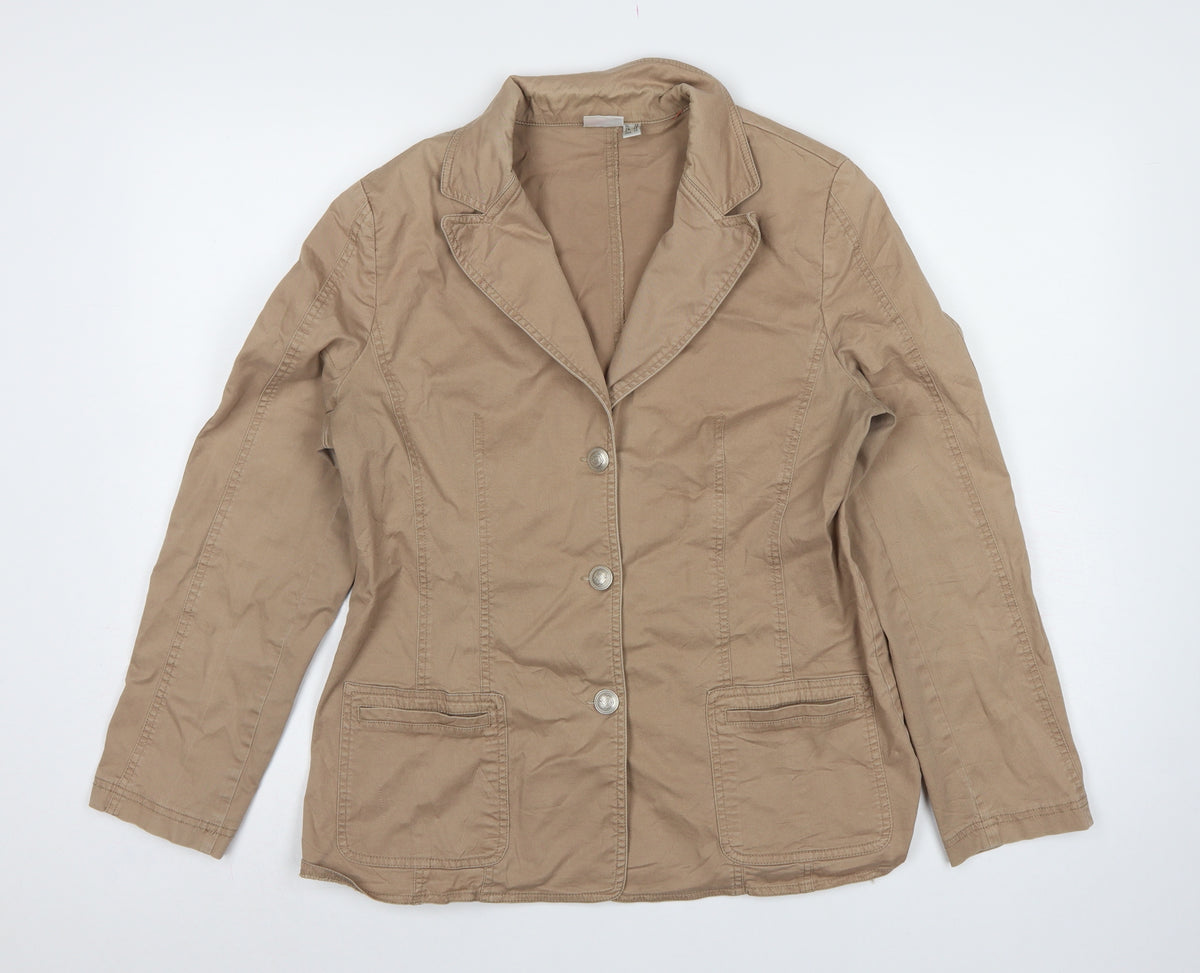 Oscar B Women's Beige UK 16 Cotton Stretch Button Jacket Pockets