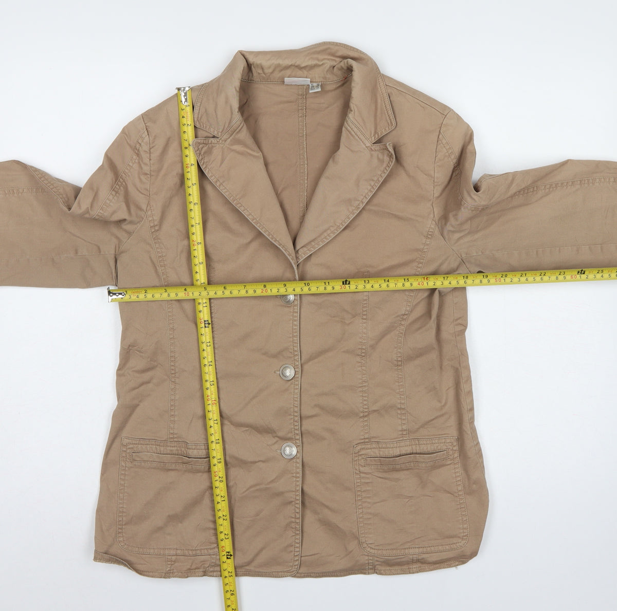 Oscar B Women's Beige UK 16 Cotton Stretch Button Jacket Pockets