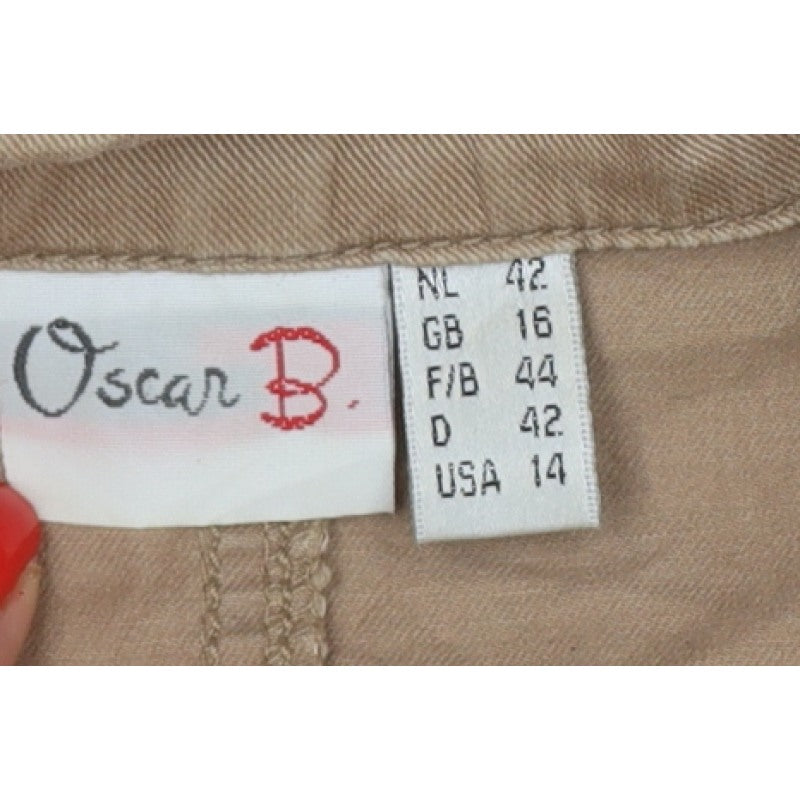 Oscar B Women's Beige UK 16 Cotton Stretch Button Jacket Pockets