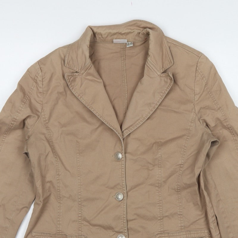 Oscar B Women's Beige UK 16 Cotton Stretch Button Jacket Pockets