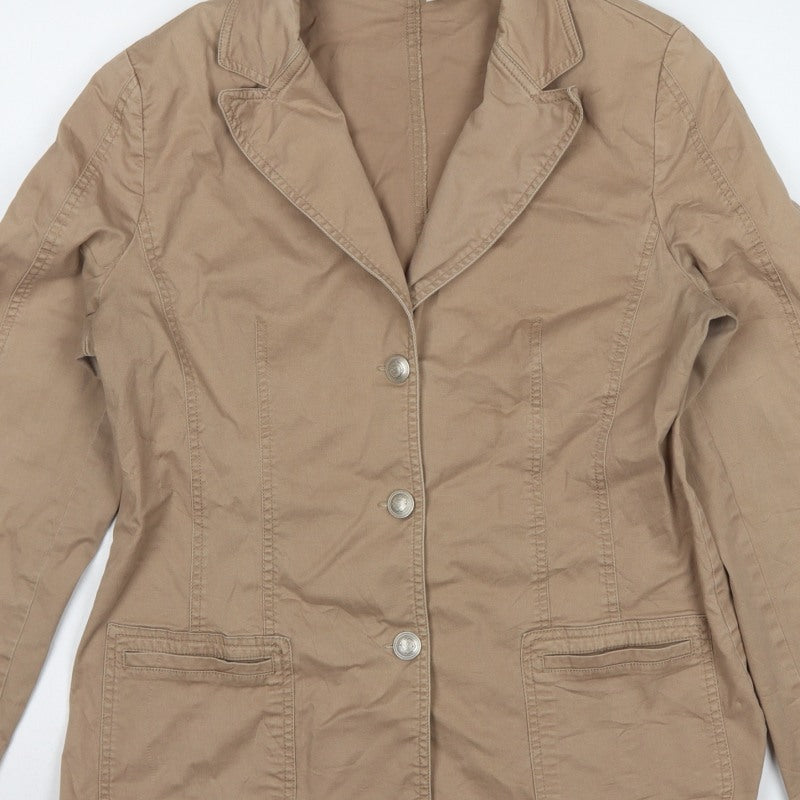Oscar B Women's Beige UK 16 Cotton Stretch Button Jacket Pockets
