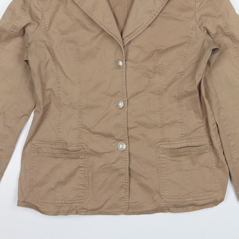 Oscar B Women's Beige UK 16 Cotton Stretch Button Jacket Pockets