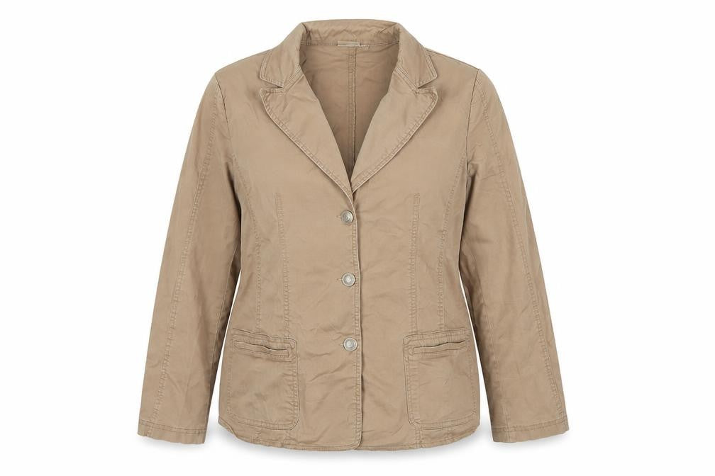 Oscar B Women's Beige UK 16 Cotton Stretch Button Jacket Pockets