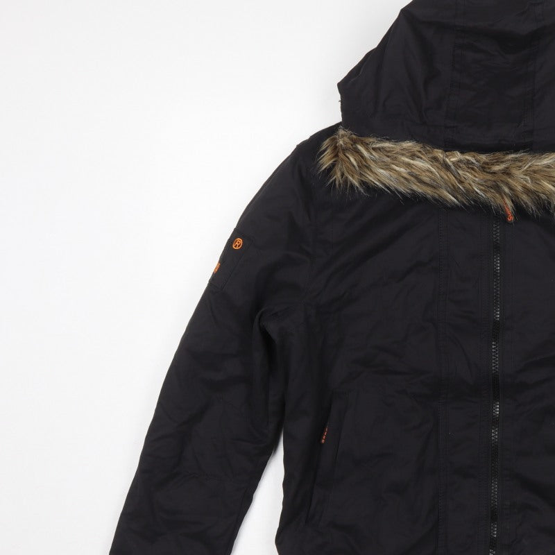 Superdry Men Black XL Microfibre Windbomber Hooded Fur Trim Jacket