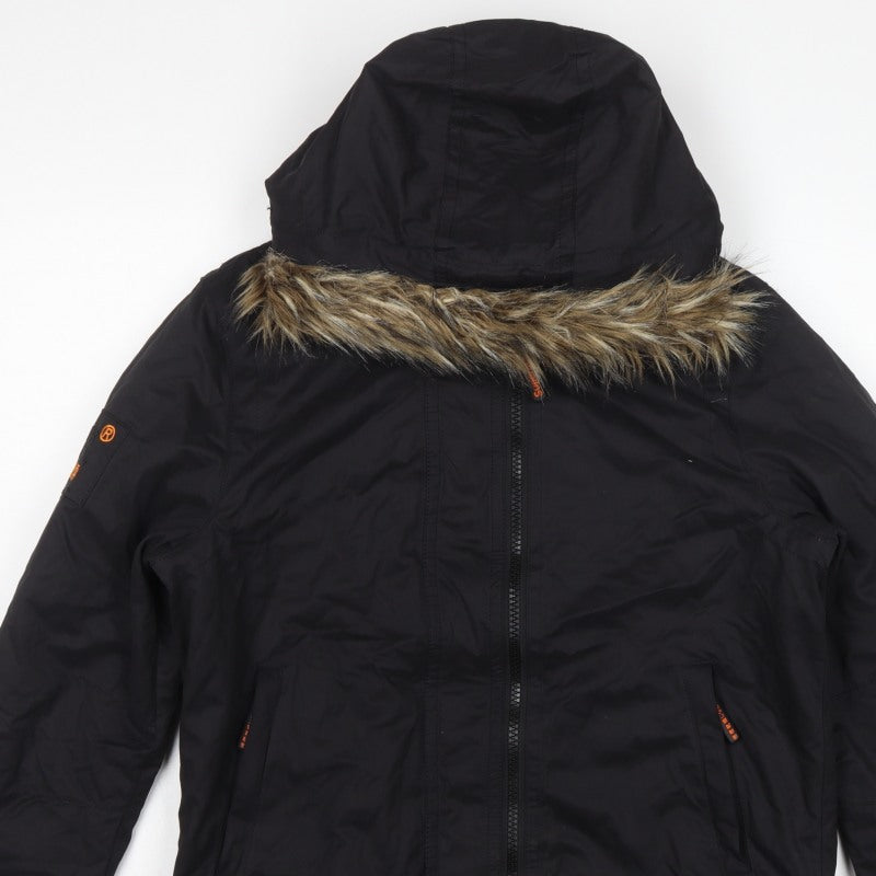 Superdry Men Black XL Microfibre Windbomber Hooded Fur Trim Jacket