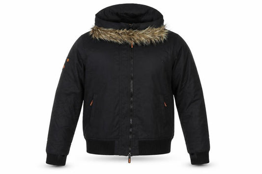 Superdry Men Black XL Microfibre Windbomber Hooded Fur Trim Jacket