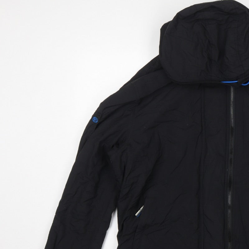 Superdry Men’s Black 2XL Hooded Windbreaker Jacket Blue Trim