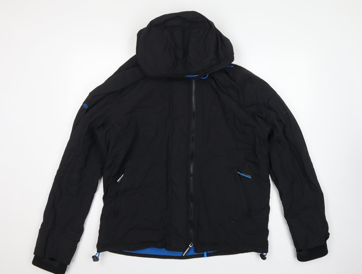 Superdry Men’s Black 2XL Hooded Windbreaker Jacket Blue Trim