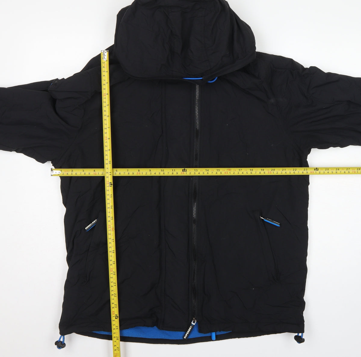 Superdry Men’s Black 2XL Hooded Windbreaker Jacket Blue Trim