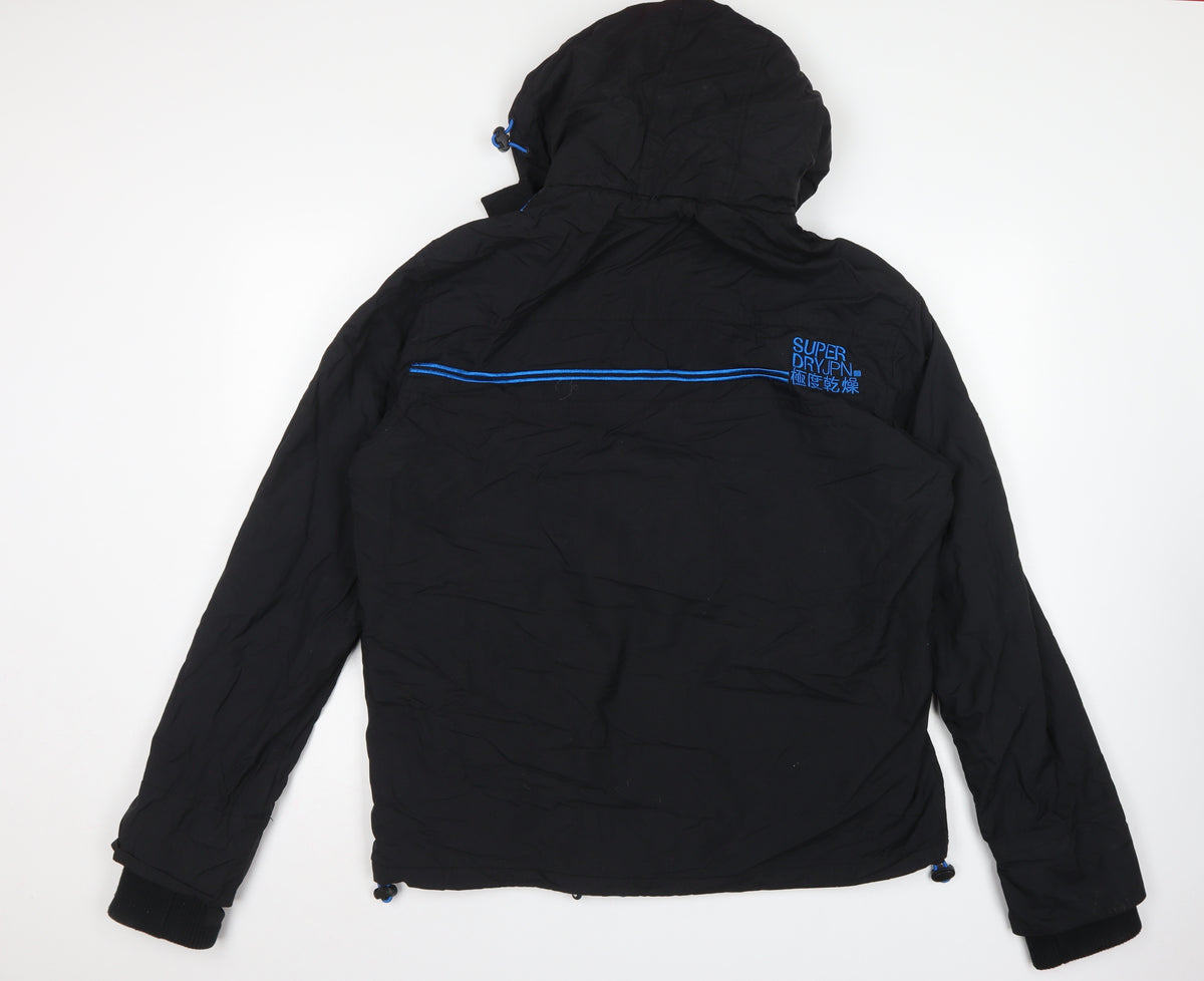 Superdry Men’s Black 2XL Hooded Windbreaker Jacket Blue Trim
