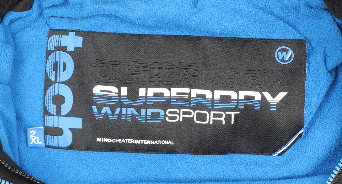 Superdry Men’s Black 2XL Hooded Windbreaker Jacket Blue Trim