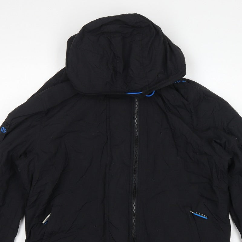 Superdry Men’s Black 2XL Hooded Windbreaker Jacket Blue Trim