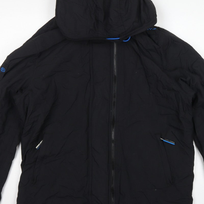 Superdry Men’s Black 2XL Hooded Windbreaker Jacket Blue Trim