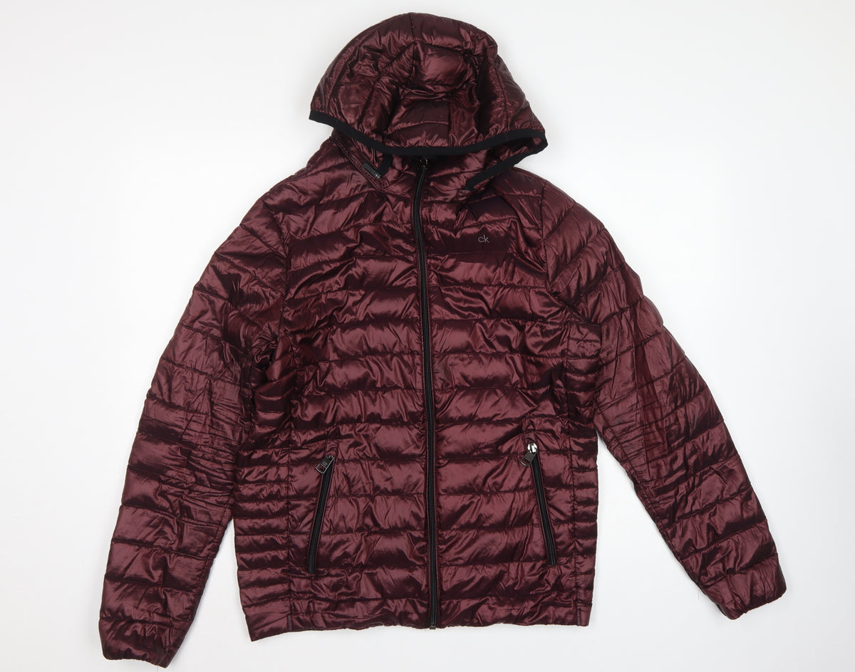 Calvin Klein Men’s Red S Packable Premium Down Hooded Puffer Jacket