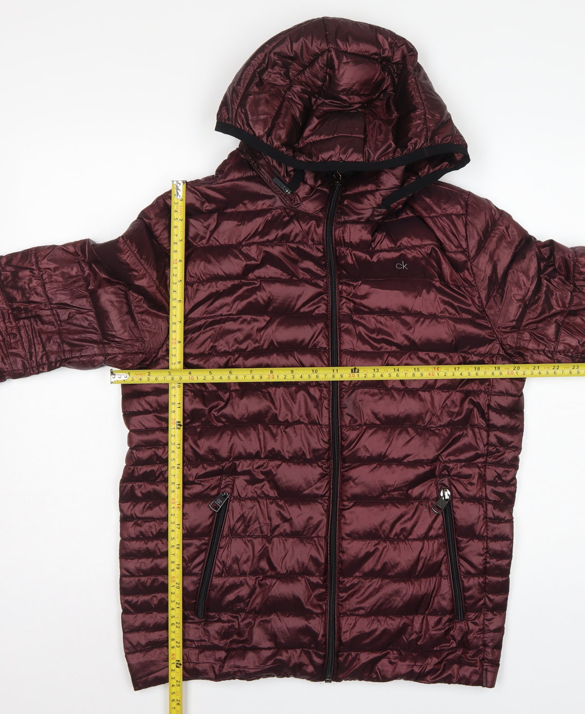 Calvin Klein Men’s Red S Packable Premium Down Hooded Puffer Jacket
