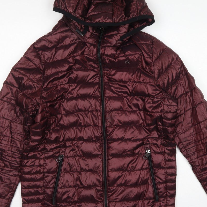 Calvin Klein Men’s Red S Packable Premium Down Hooded Puffer Jacket