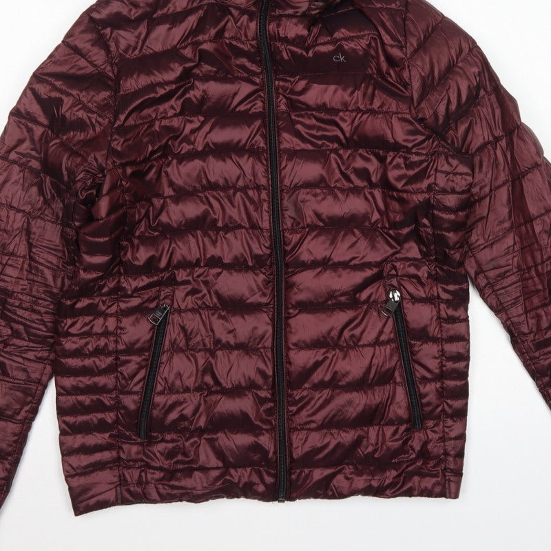 Calvin Klein Men’s Red S Packable Premium Down Hooded Puffer Jacket