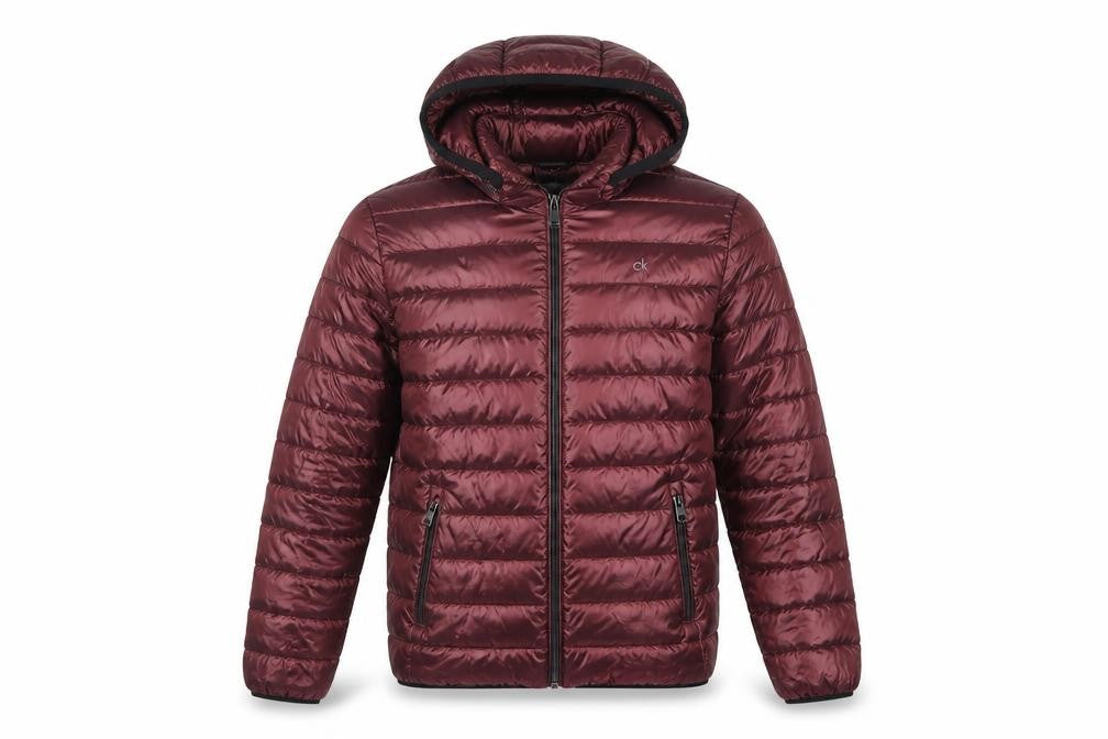 Calvin Klein Men’s Red S Packable Premium Down Hooded Puffer Jacket