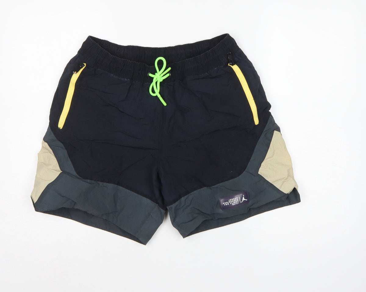 Jordan Men’s Black M Colourblock Athletic Basketball Shorts Drawstring