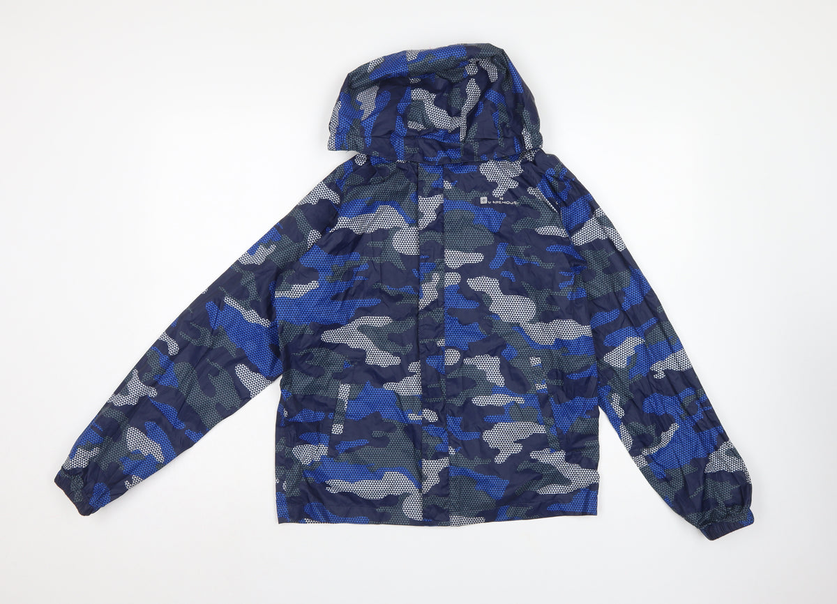 Mountain Warehouse Boys Blue Camo Hooded Rain Jacket Age 13