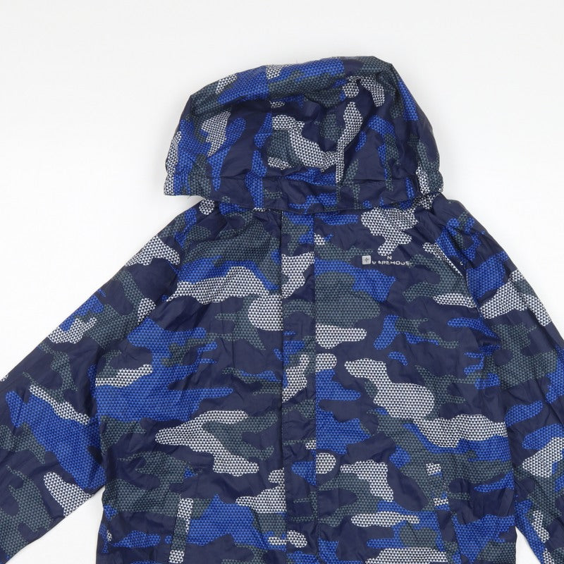 Mountain Warehouse Boys Blue Camo Hooded Rain Jacket Age 13