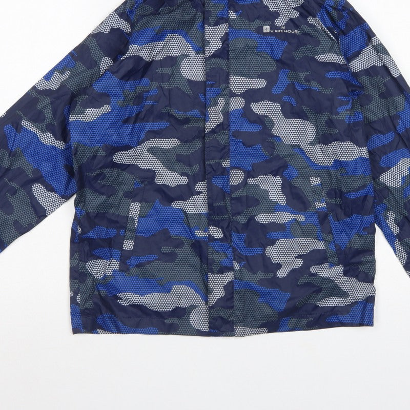 Mountain Warehouse Boys Blue Camo Hooded Rain Jacket Age 13