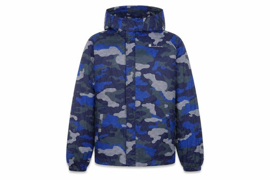 Mountain Warehouse Boys Blue Camo Hooded Rain Jacket Age 13