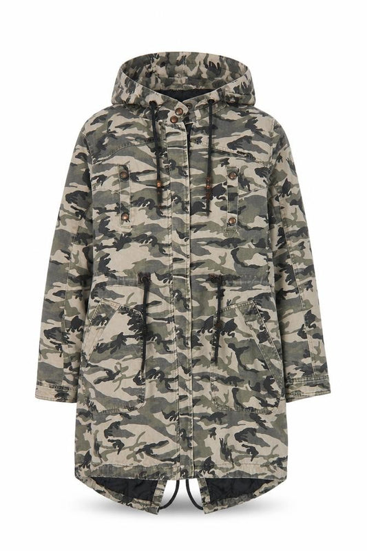 Capsule Women’s Green Camo Long Hooded Parka Jacket UK 16