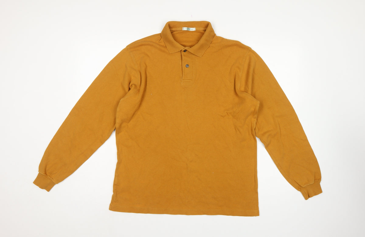 St Michael Men’s Caramel Brown Medium Long Sleeve Cotton Polo Shirt