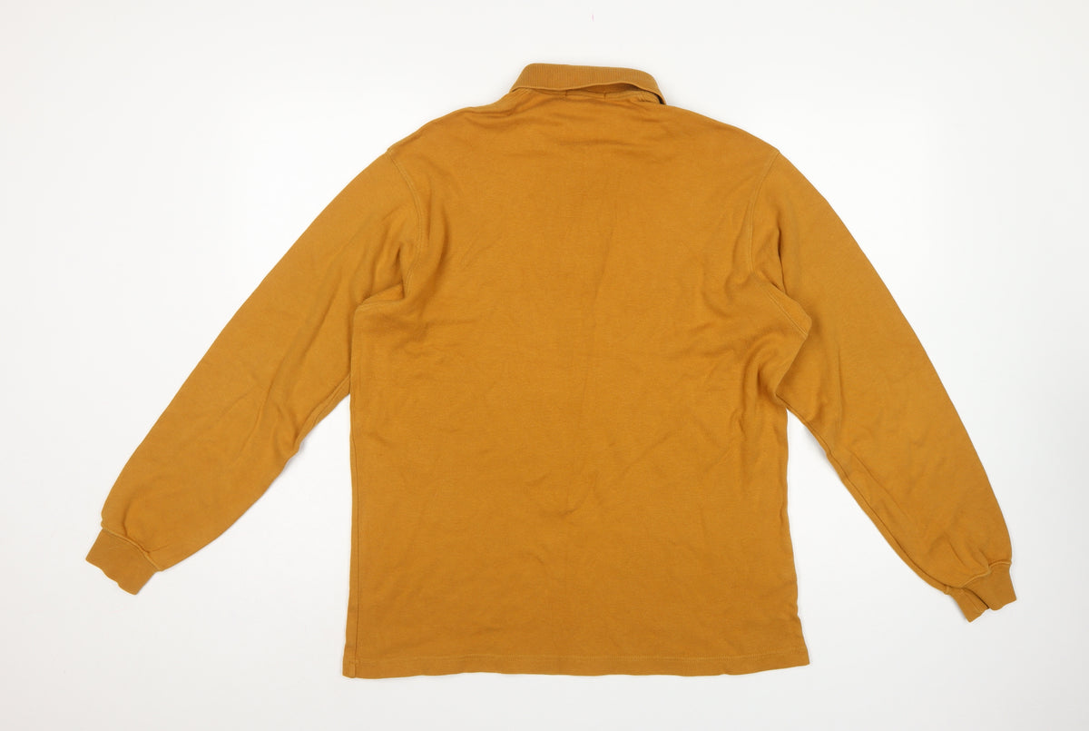 St Michael Men’s Caramel Brown Medium Long Sleeve Cotton Polo Shirt