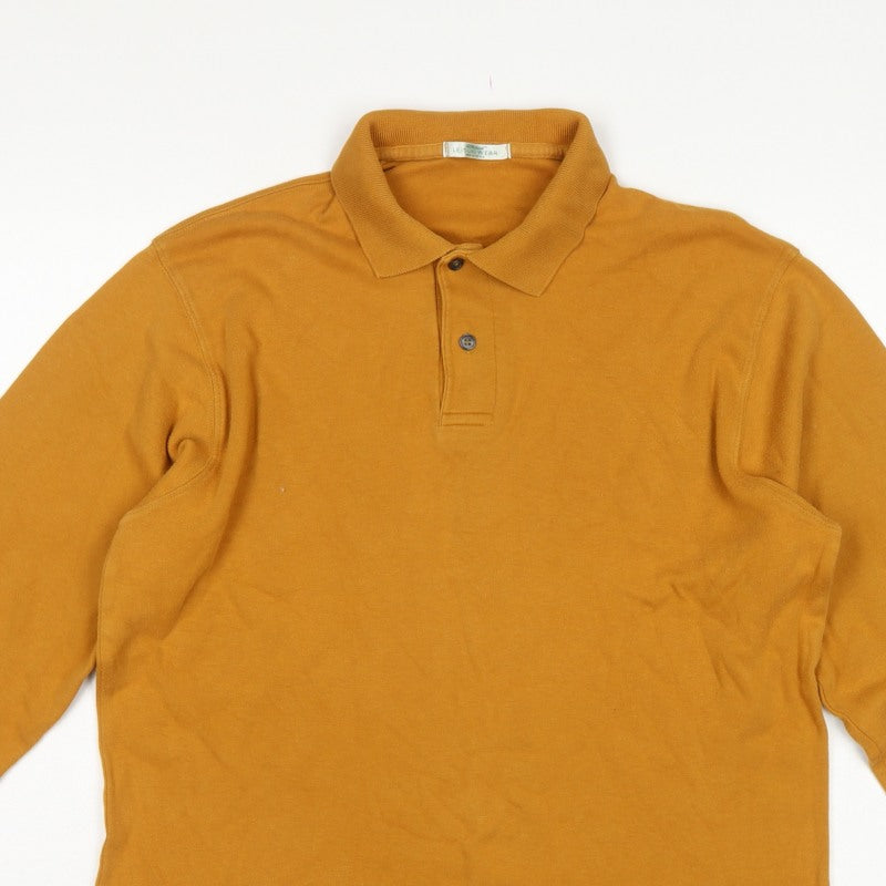 St Michael Men’s Caramel Brown Medium Long Sleeve Cotton Polo Shirt