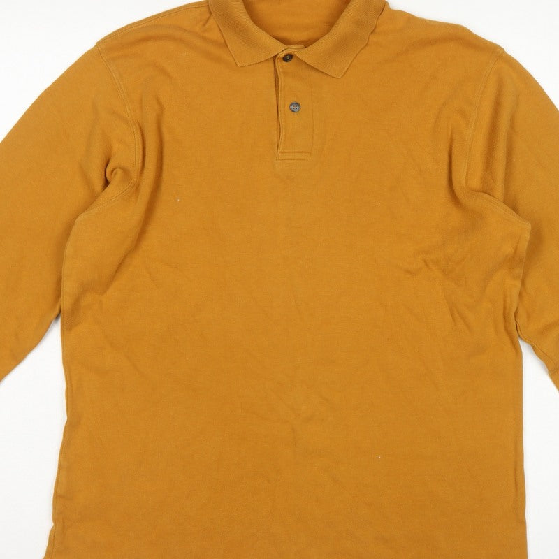 St Michael Men’s Caramel Brown Medium Long Sleeve Cotton Polo Shirt