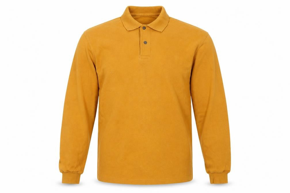 St Michael Men’s Caramel Brown Medium Long Sleeve Cotton Polo Shirt